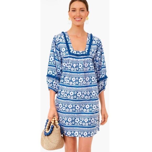 Tuckernuck Tnuck Tunic Petal Paradise Dress Women’s Small Blue White Resortwear - Picture 1 of 8